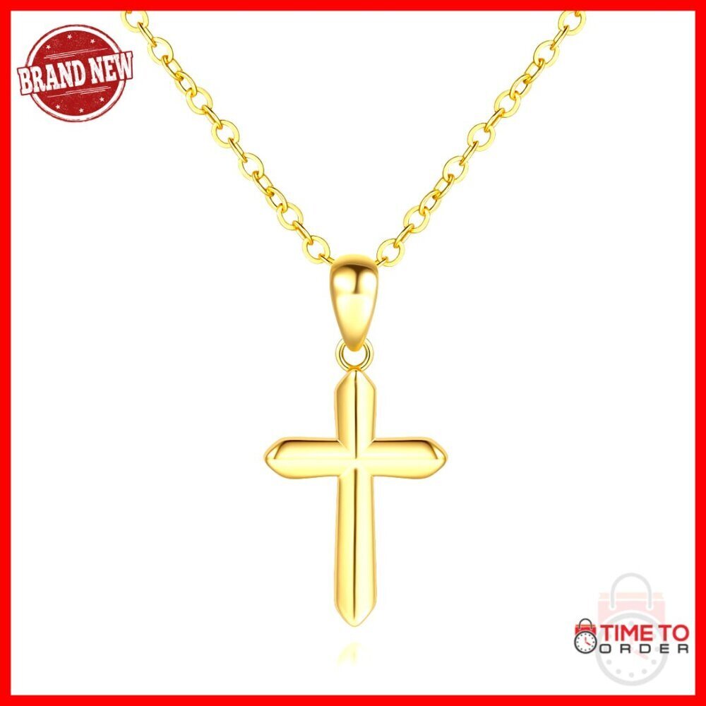 14K Gold Plated Cross Pendant Necklace, Dainty Chain, Lobster Clasp